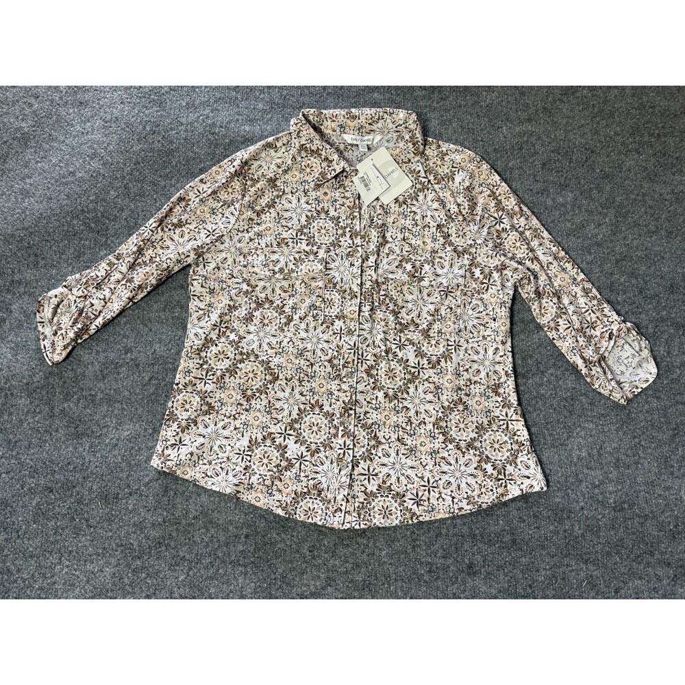 Emily Daniels Top Womens P L Button Up Floral Boho Long Sleeve Sequins NEW Shirt
